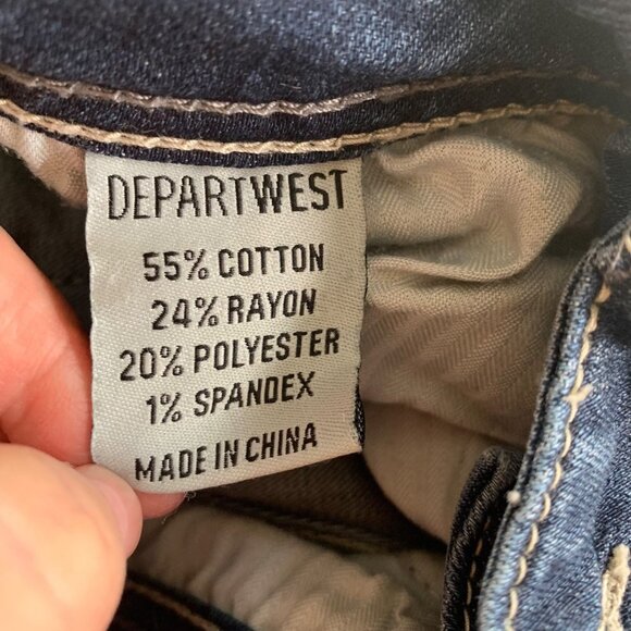 Departwest Nomad Mens Straight Leg Jeans Stretch 31W X 32R Dark Wash Distressed - Picture 4 of 11